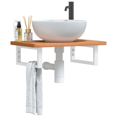 Basin Shelf Wall Mounted Steel and Solid Wood Beech 3302368