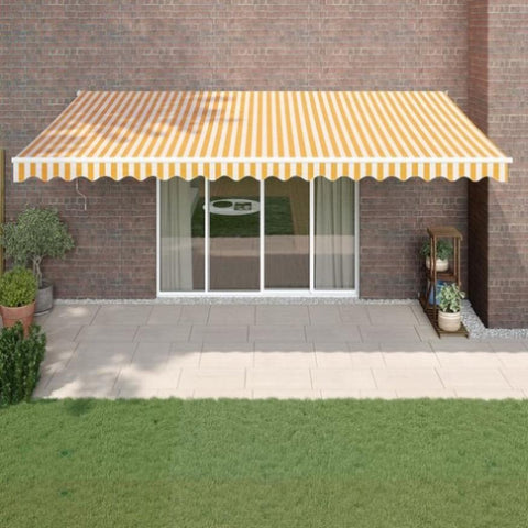 Retractable Awning Yellow and White 5x3 m Fabric and Aluminium 3154435