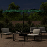 Double-Head Garden Parasol with LEDs Green 316x145 cm 362970