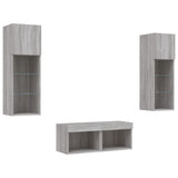 4 Piece TV Wall Cabinets with LED Lights Grey Sonoma 3216581