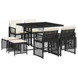 9 Piece Garden Dining Set with Cushions Black Poly Rattan 3210774