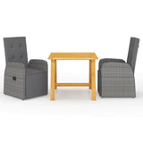 3 Piece Garden Dining Set with Cushions Grey Poly Rattan 3095351