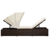 Sun Lounger Brown PE rattan 195 x 65 x 110 cm Removable Covers 317114