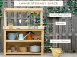 Garden Potting Bench Table, Wooden Workstation Bench w/ Galvanized Metal Tabletop, Storage Shelves T3398P324007