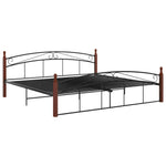 ZNTS Bed Frame without Mattress Black Metal&Solid Oak Wood 200x200 cm 324924