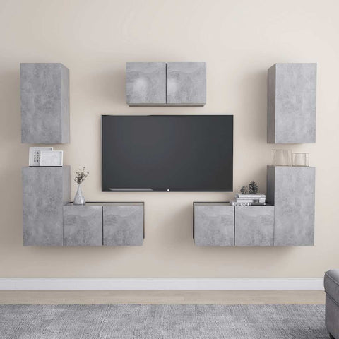 7 Piece TV Cabinet Set Concrete Grey Engineered Wood 3079091