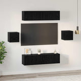 TV Cabinet Set Wall-mounted 6 pcs Black Oak Engineered Wood 3393400