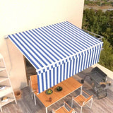 Manual Retractable Awning with Blind 4x3m Blue&White 3069296