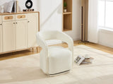 065 Chenille Fabric Accent Chair Armchair With Fabric Covered Wooden 360&deg Swivel Base, White W1397P388512