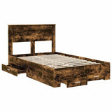 Bed Frame with Drawer Smoked Oak 135 x 190 cm Engineered Wood 3409999