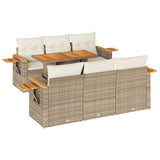 7 Piece Garden Sofa Set with Cushions Beige Poly Rattan Acacia 3327558