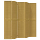 Room Divider 5 Panels Brown Solid Wood Paulownia 358823