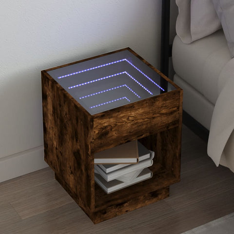 ZNTS Bedside Table with Infinity LED Smoked Oak 40x40x50 cm 3284081