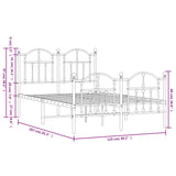 Metal Bed Frame without Mattress with Footboard White 120x200cm 353504