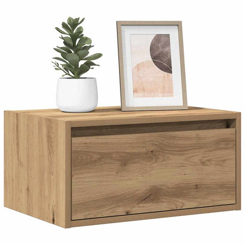 ZNTS Wall-mounted Bedside Cabinets with LED Lights 2 pcs Artisan Oak 860228