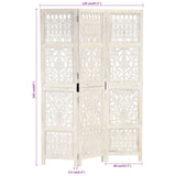 Hand carved 3-Panel Room Divider White 120x165 cm Solid Mango Wood 285330