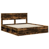 Bed Frame Smoked Oak 200 x 200 cm Solid Pine Wood 3409723