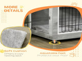 Dog Crate Furniture End Table, with Washable Cushion, Double Doors, for Medium/Large Dogs, Grey T3398P349623