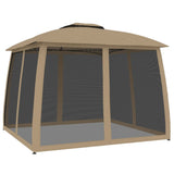 Gazebo with Double Roof and Mesh Walls Taupe 2.93x2.93 m Steel 368450