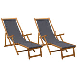 Folding Sun Lounger 2 pcs 3 Position Solid Eucalyptus Wood Grey 3407820