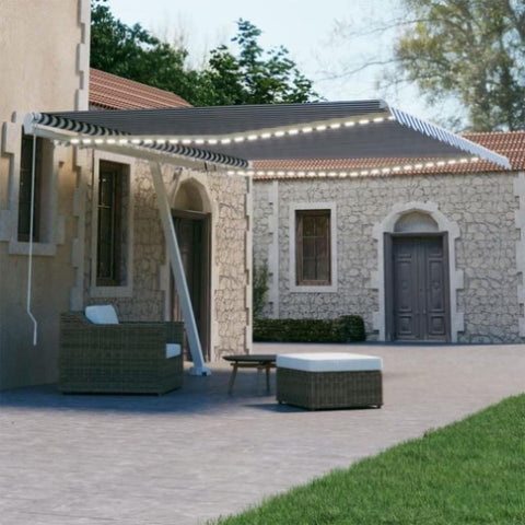 Manual Retractable Awning with LED 450x300 cm Blue and White 3069561