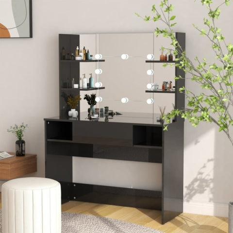 Makeup Table with LED Lights 100x40x135 cm MDF Shining Black 331541