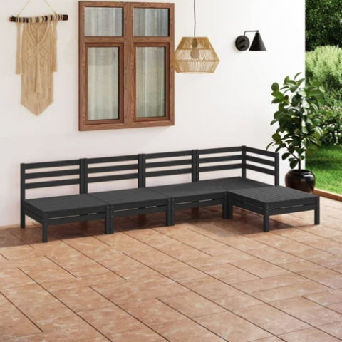 ZNTS 5 Piece Garden Lounge Set Solid Pinewood Black 3082661