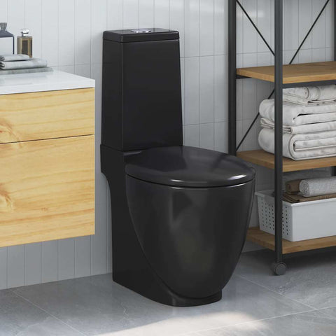 WC Ceramic Toilet Bathroom Round Toilet Bottom Water Flow Black 3059889