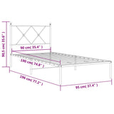 Metal Bed Frame without Mattress with Headboard White 90x190cm 376543