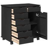 Rolling Cabinet Black 63.5 x 39 x 65.5 cm Solid Pine Wood 42028379