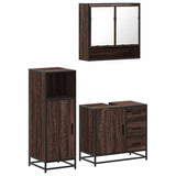 3 Piece Bathroom Furniture Set Brown Oak Engineered Wood 3300989