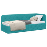 Corner Bed Frame with Headboard Turquoise 80 x 200 cm Velvet 42016521