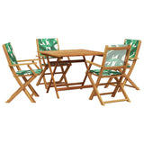 5 Piece Garden Dining Set Leaf Pattern Fabric and Solid Wood 3281836