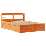 ZNTS Bed Frame with Headboard Wax Brown 140x200 cm Solid Wood Pine 3307085