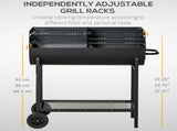 Steel 2-Grill Charcoal BBQ w/ Wheels Black T3398P317787