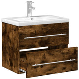 Bathroom Sink Cabinet with Built-in Basin Smoked Oak 3278773