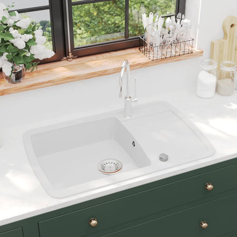 ZNTS Granite Kitchen Sink Single Basin White 144853