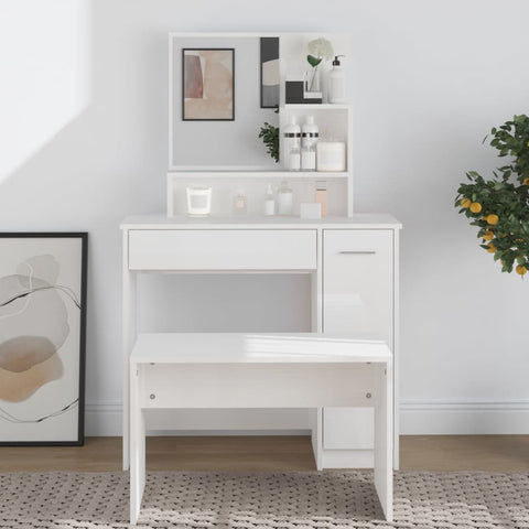 Dressing Table with Mirror High Gloss White 86.5x35x136 cm 802963