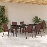 Garden Dining Set 7 pcs Brown and Black Powder-coated Steel 3379133