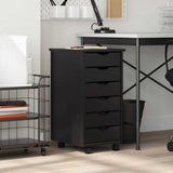 Rolling Cabinet with Drawers "MOSS" Black Solid Wood Pine 4015782