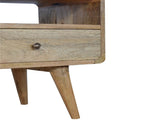 Solid Wood Curved Oak-ish Media Unit, 2 Drawers and Open Slot, Brown B2743P403014