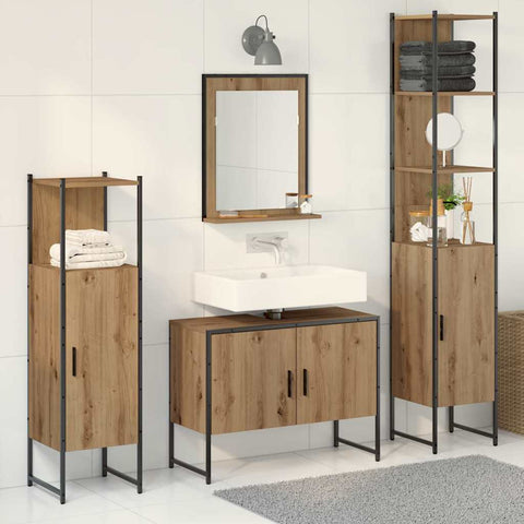 Bathroom Furniture Set with Door 4 pcs Brown 33 x 33 x 185.5 cm 3334403
