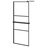 Walk-in Shower Wall with Shelf Black 80x195 cm ESG Glass&Aluminium 3185451