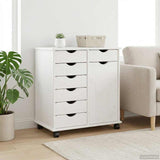 Rolling Cabinet White 63.5 x 39 x 65.5 cm Solid Pine Wood 42028377
