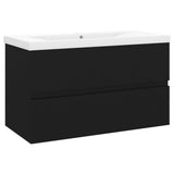 Sink Cabinet With Basin Black and White Engineered Wood, Ceramic 3071550