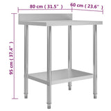 Kitchen Work Table with Backsplash 80x60x93 cm Stainless Steel 51187