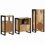 Bathroom Furniture Set 3 pcs Brown and Black Solid Mango Wood 3305610