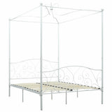 Bed Frame White Metal Double Decorative Inlays Bed Frame 284471