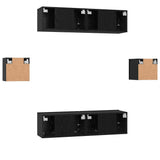 TV Cabinet Set Wall-mounted 6 pcs Black Oak Engineered Wood 3393400