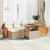 7 Piece Garden Sofa Set with Cushions Beige Poly Rattan Acacia 3327733